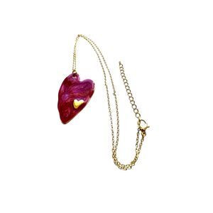 Red Enamel & Gold Heart Hypoallergenic Necklace #7033